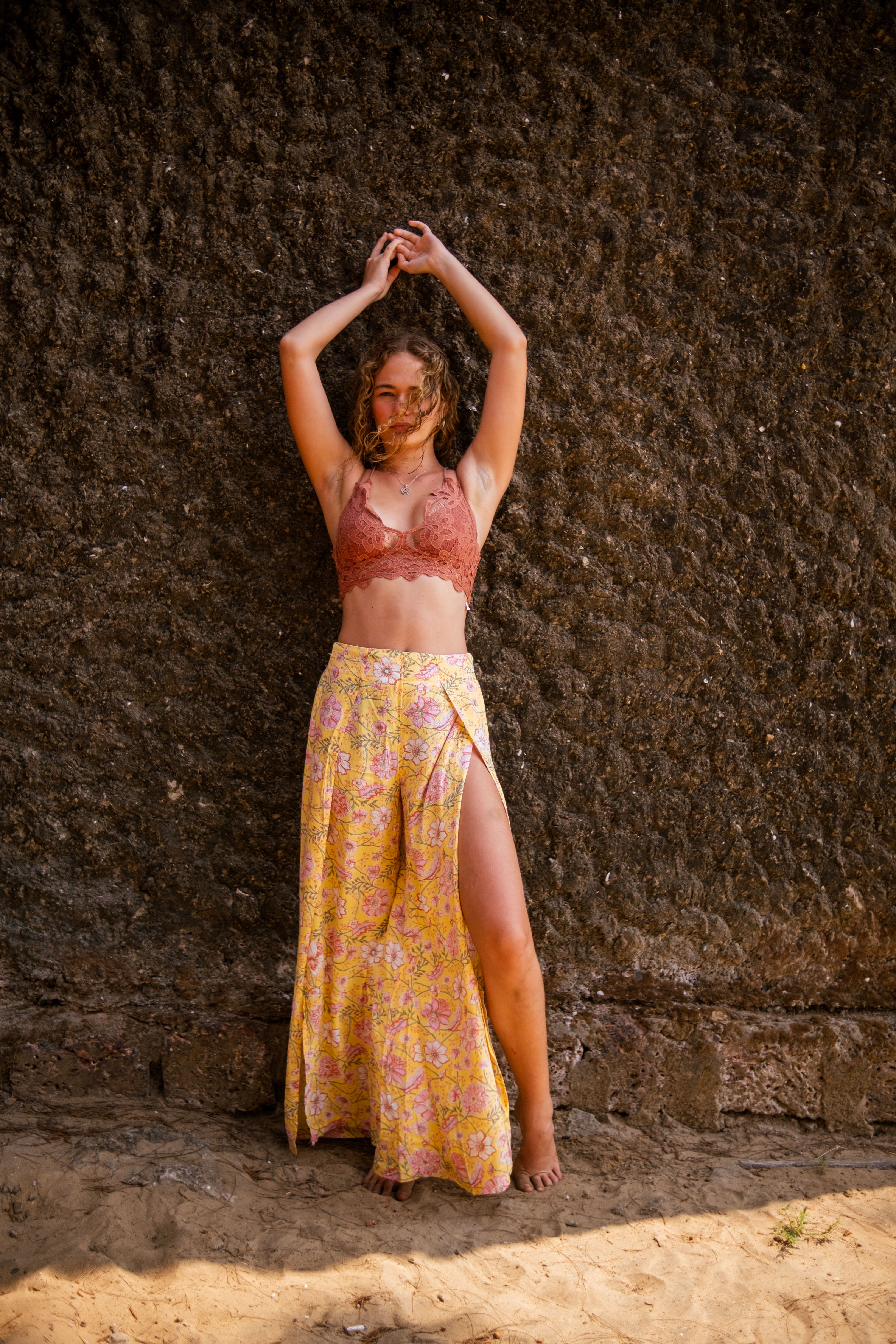 Slit Palazzo with Sandy Woolen Crochet