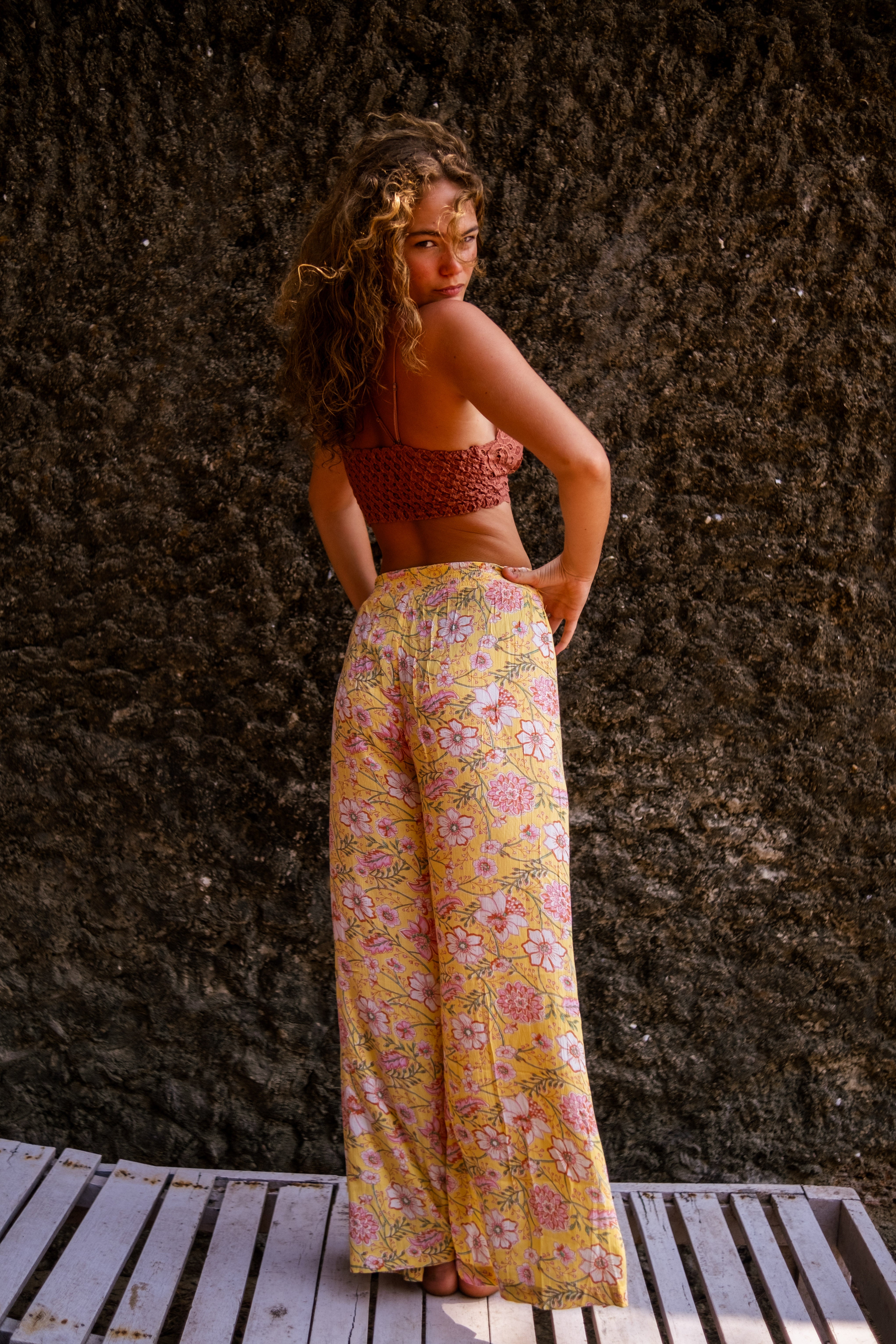 Slit Palazzo with Sandy Woolen Crochet