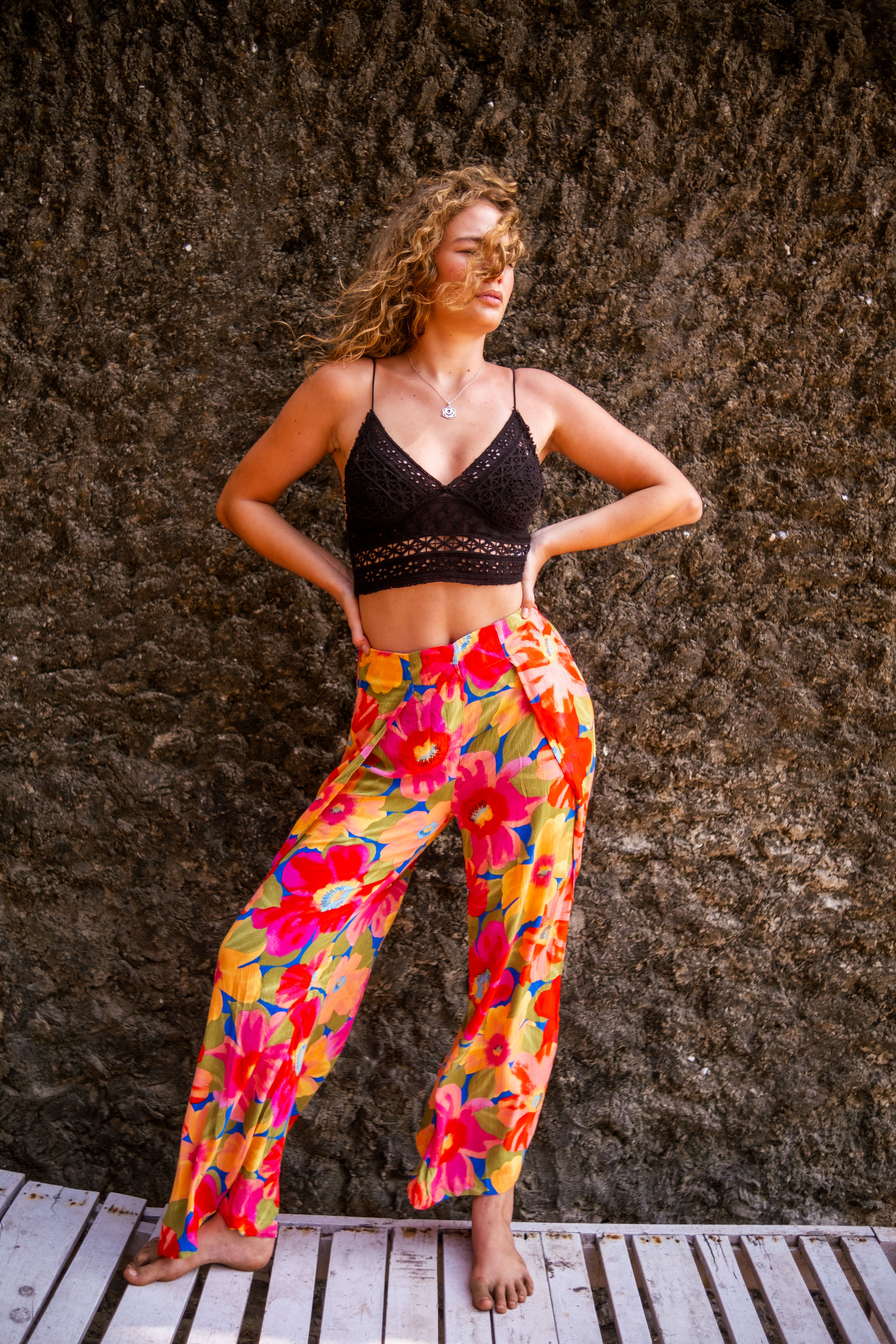 Floral Palazzo with Slits and Crochet Bralette top