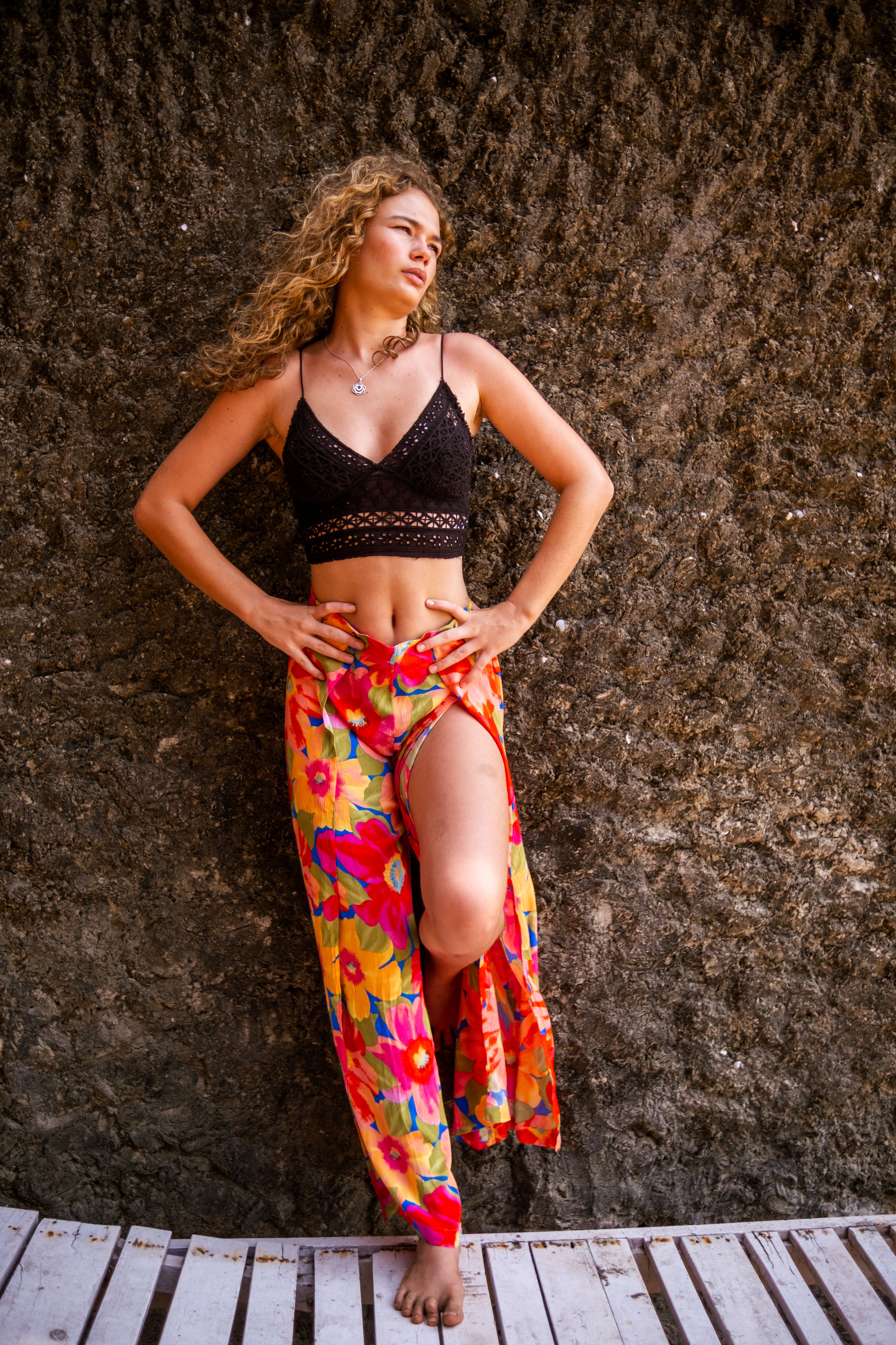 Floral Palazzo with Slits and Crochet Bralette top