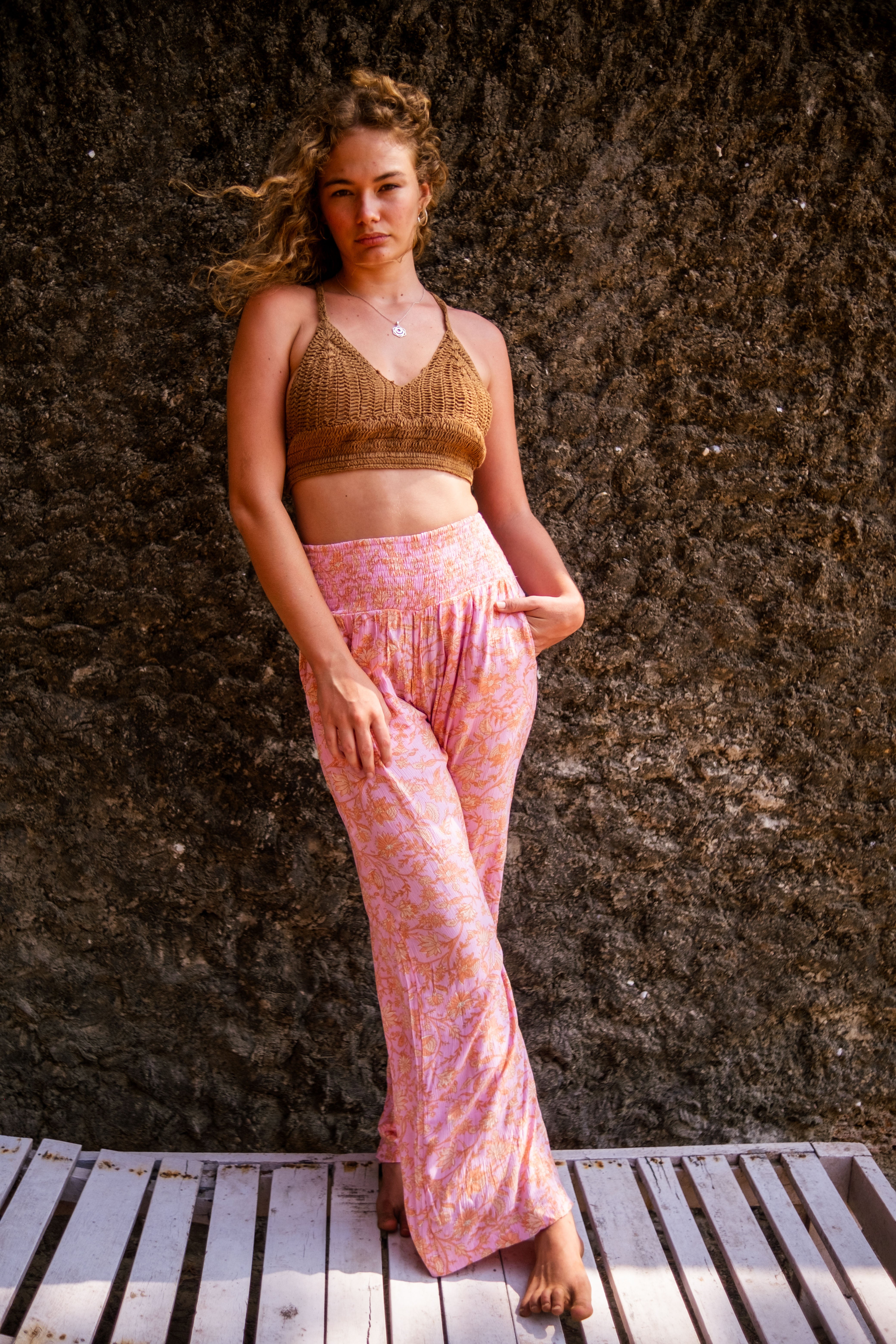 Floral Palazzo with Crochet Bralette Top
